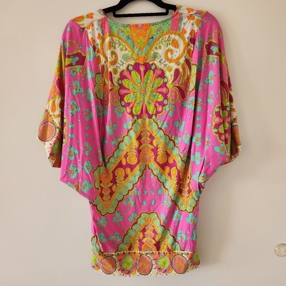 Trina Turk Woodblock Floral Pink Swim Cover Up, sz Small - Picture 6 of 9